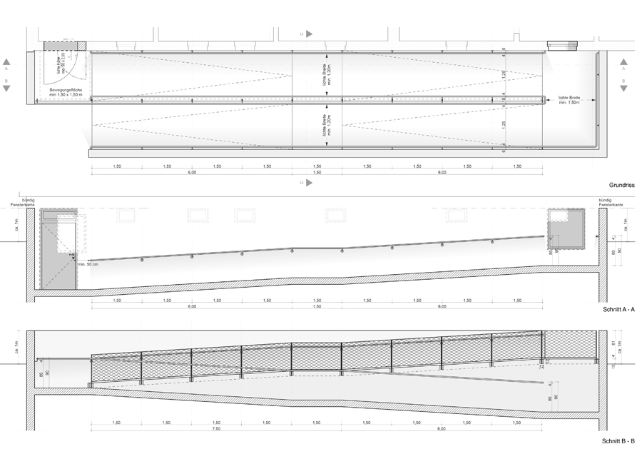 n-vier architekten, renovation Berlin-Lichtenberg, barrier-free ramp, accessibility, technical drawing